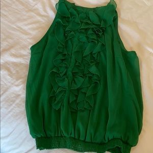 Green ruffled blouse